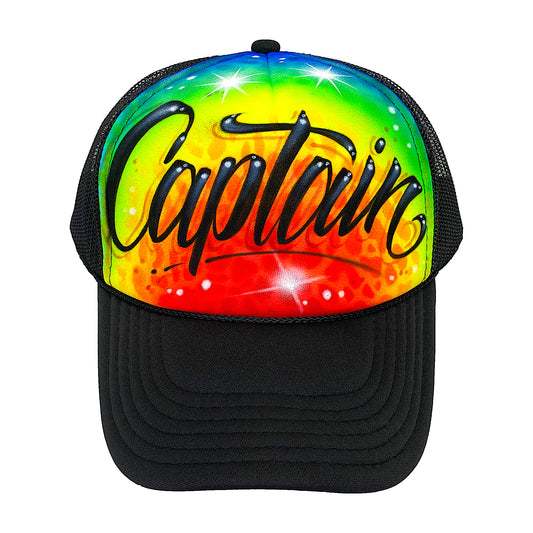 Airbrushed Multi color Script font Trucker Hat