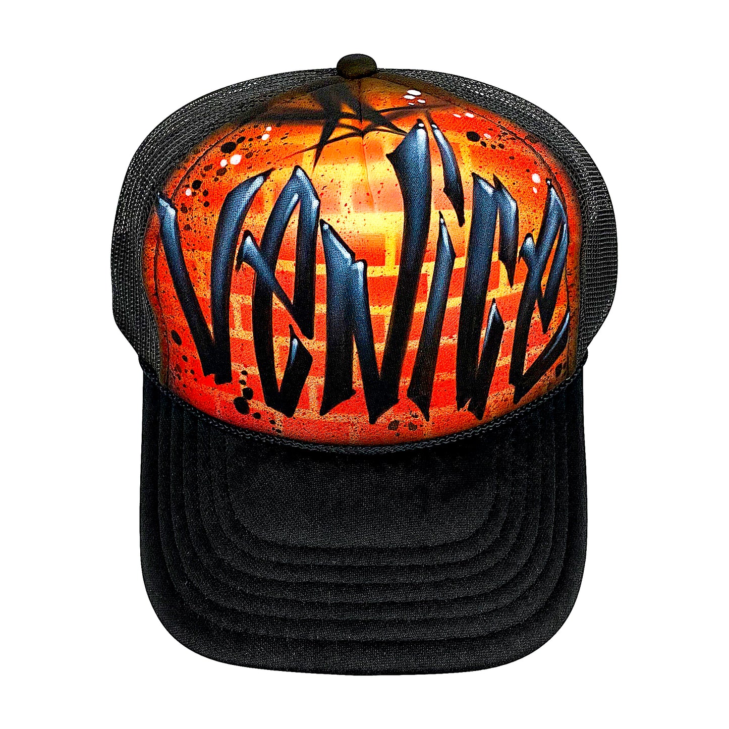 Custom airbrush Graffiti tag brick wall trucker hat