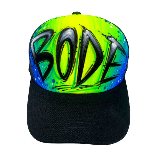Custom Airbrushed Scratch lettering trucker hat