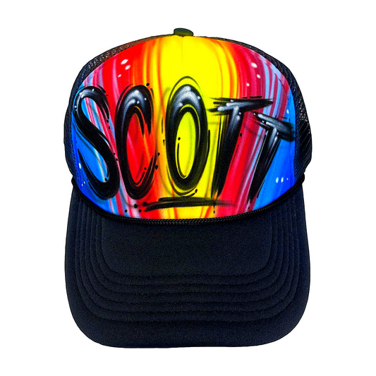 Custom Airbrushed Scratch lettering Trucker Hat