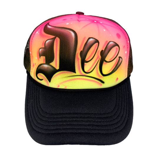 Custom Airbrushed old english lettering trucker hat