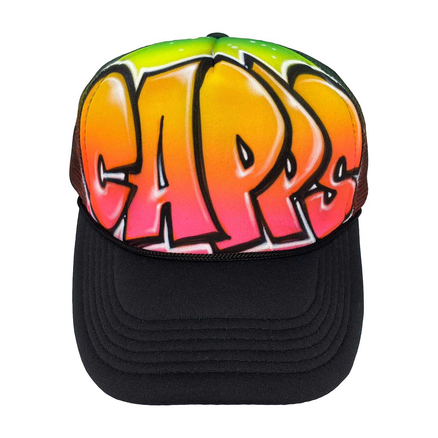 Airbrushed Colorful Block Graffiti Trucker Hat