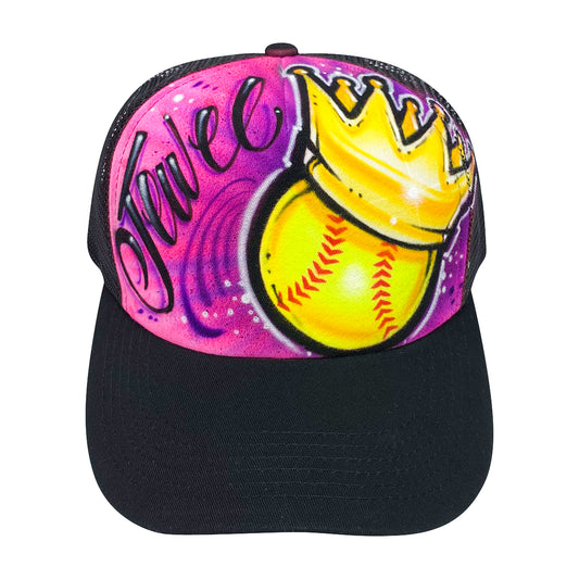 Airbrushed Trucker Hat Softball Queen