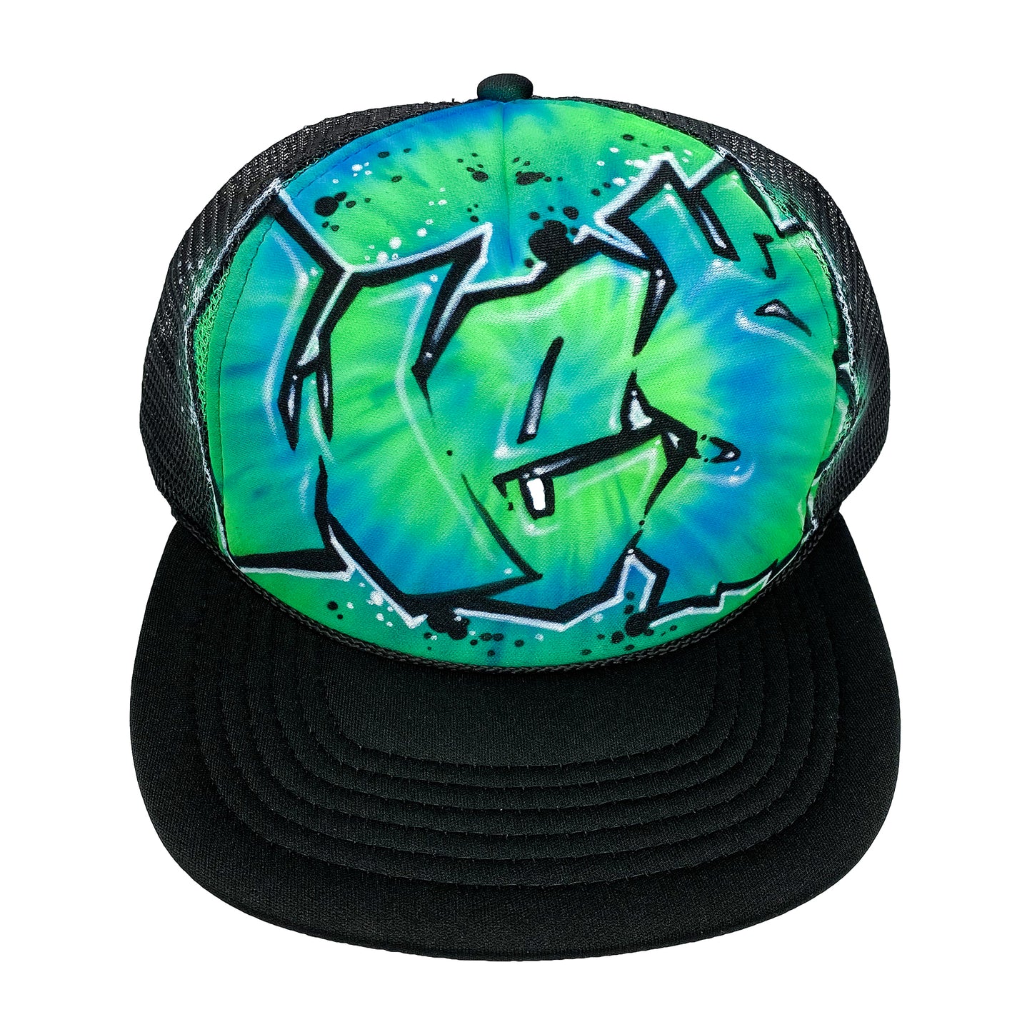 Custom Graffiti block tie dye Airbrushed Trucker Hat